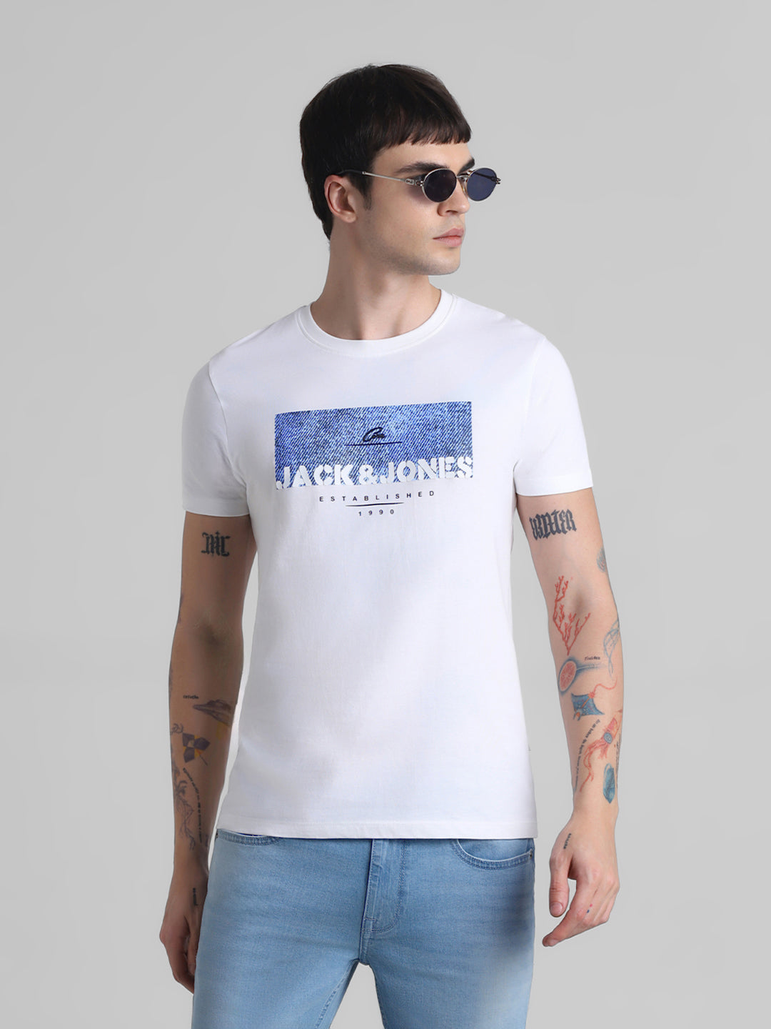 White Logo Print Cotton T-shirt - S