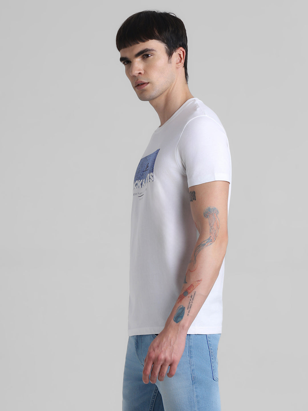 White Logo Print Cotton T-shirt