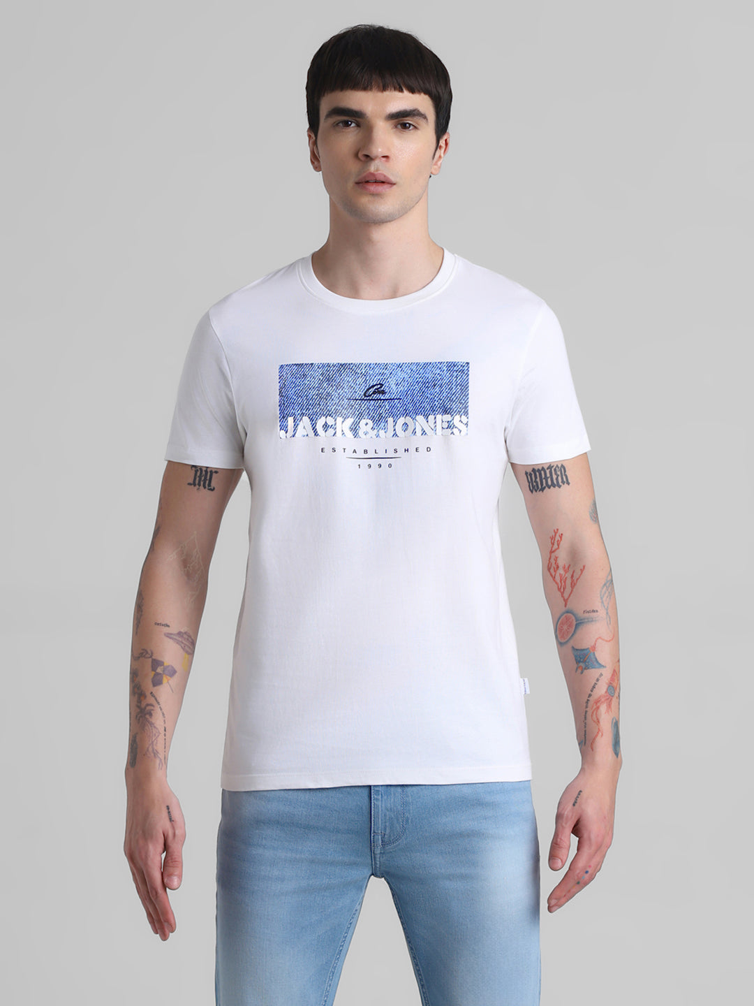 White Logo Print Cotton T-shirt