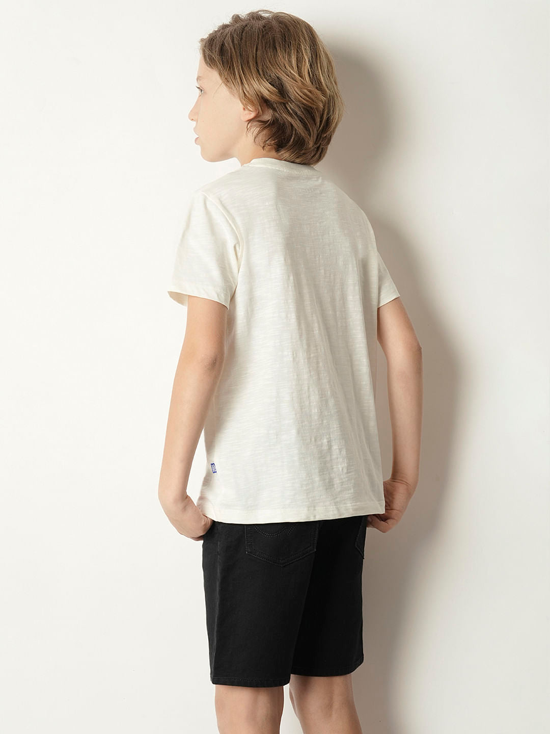 Boys Beige Graphic Print Crew Neck T-shirt