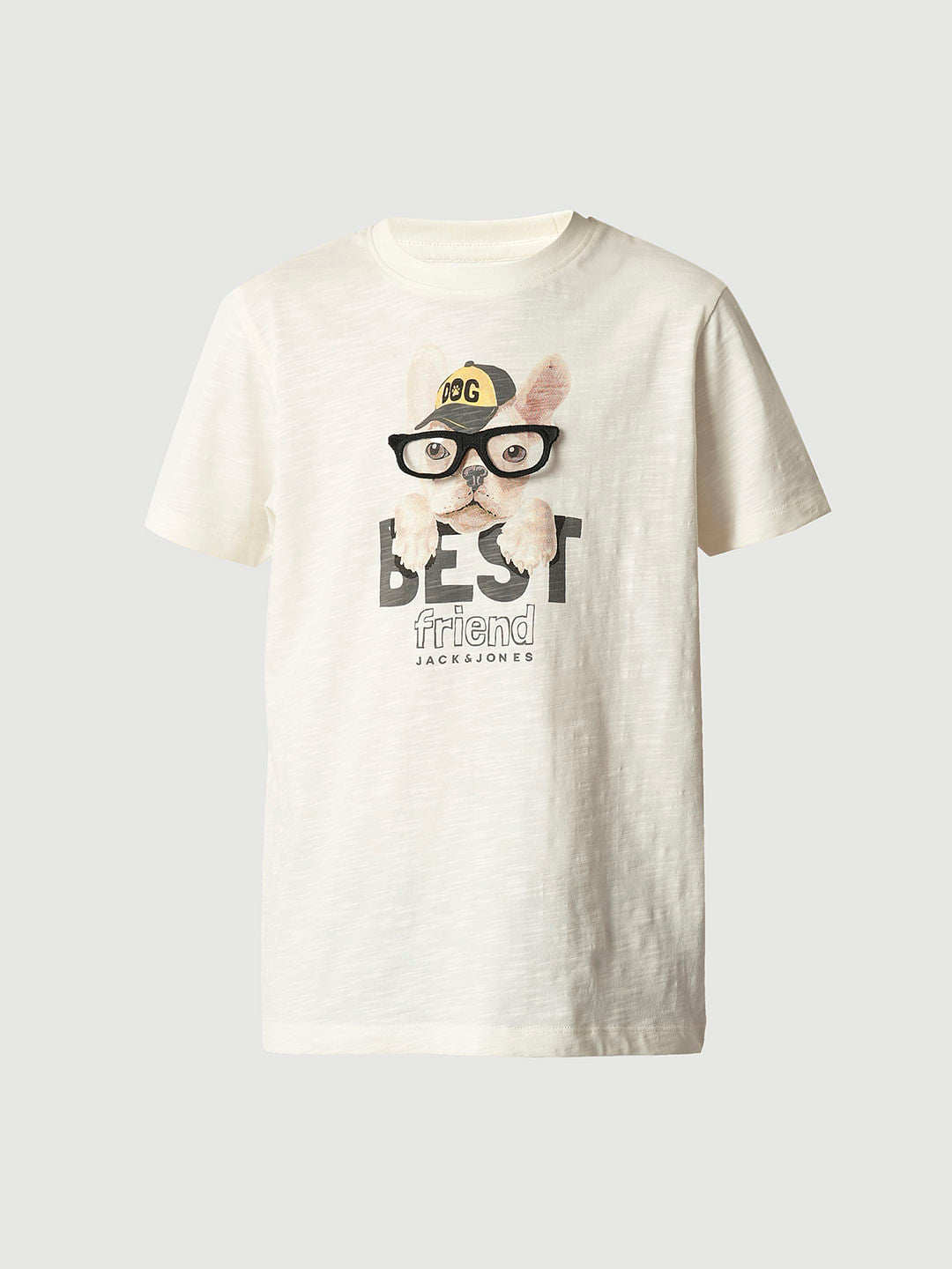 Boys Beige Graphic Print Crew Neck T-shirt