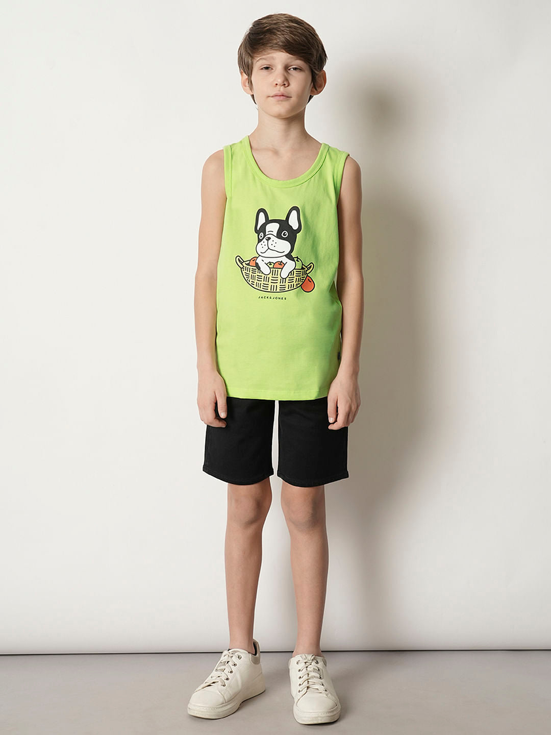 Boys Green Graphic Print T-shirt Vest