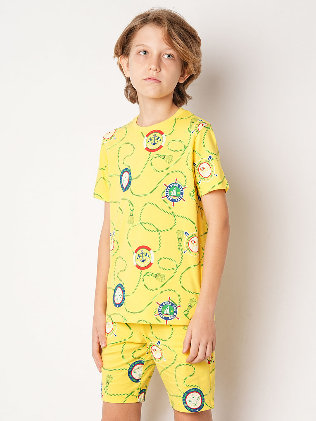Yellow Badges Print Co-ord Set T-shirt