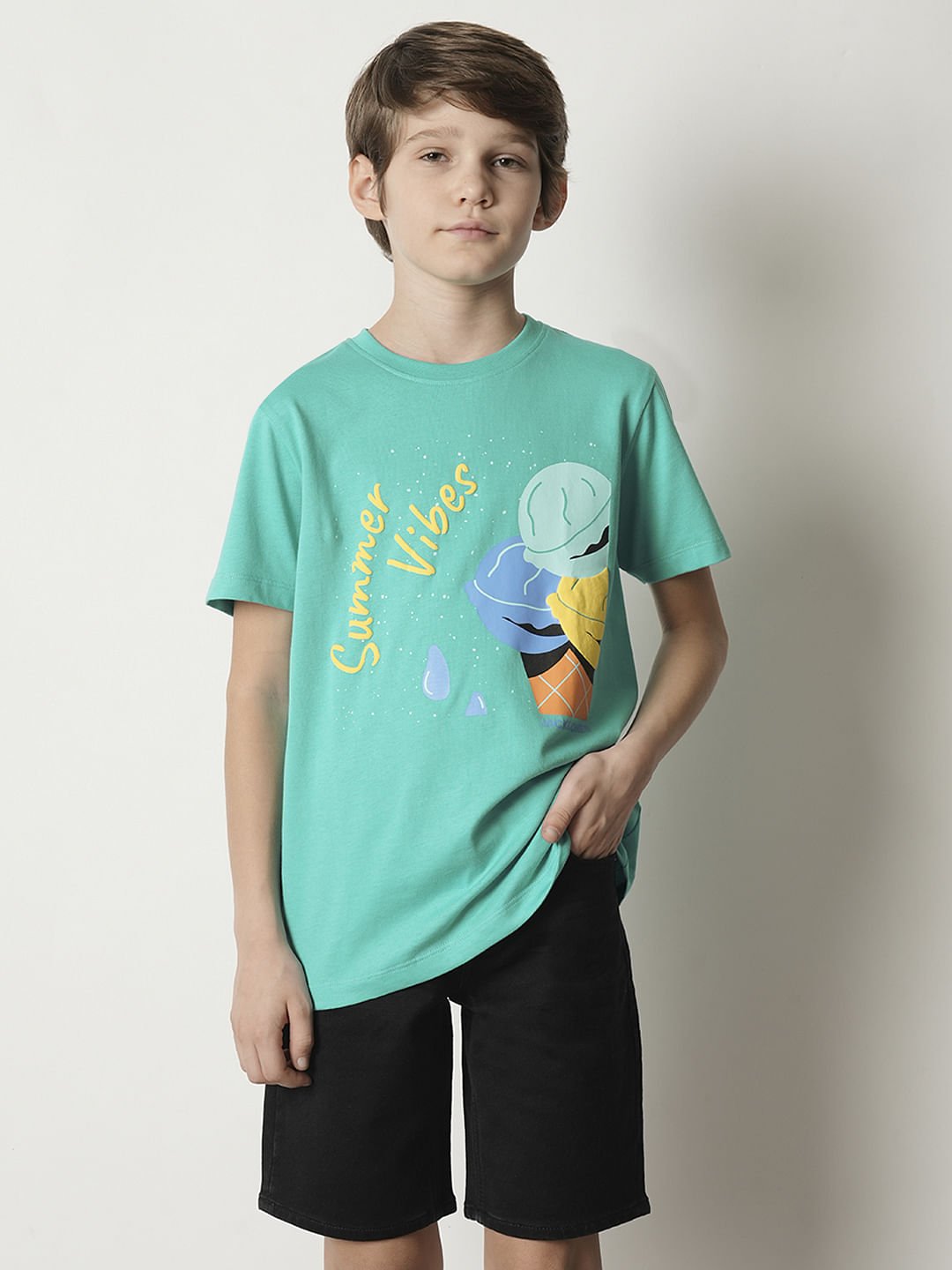 Boys Green Graphic Print T-shirt