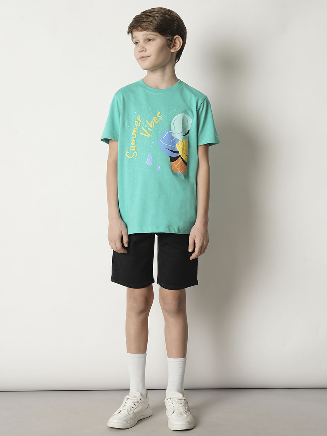 Boys Green Graphic Print T-shirt