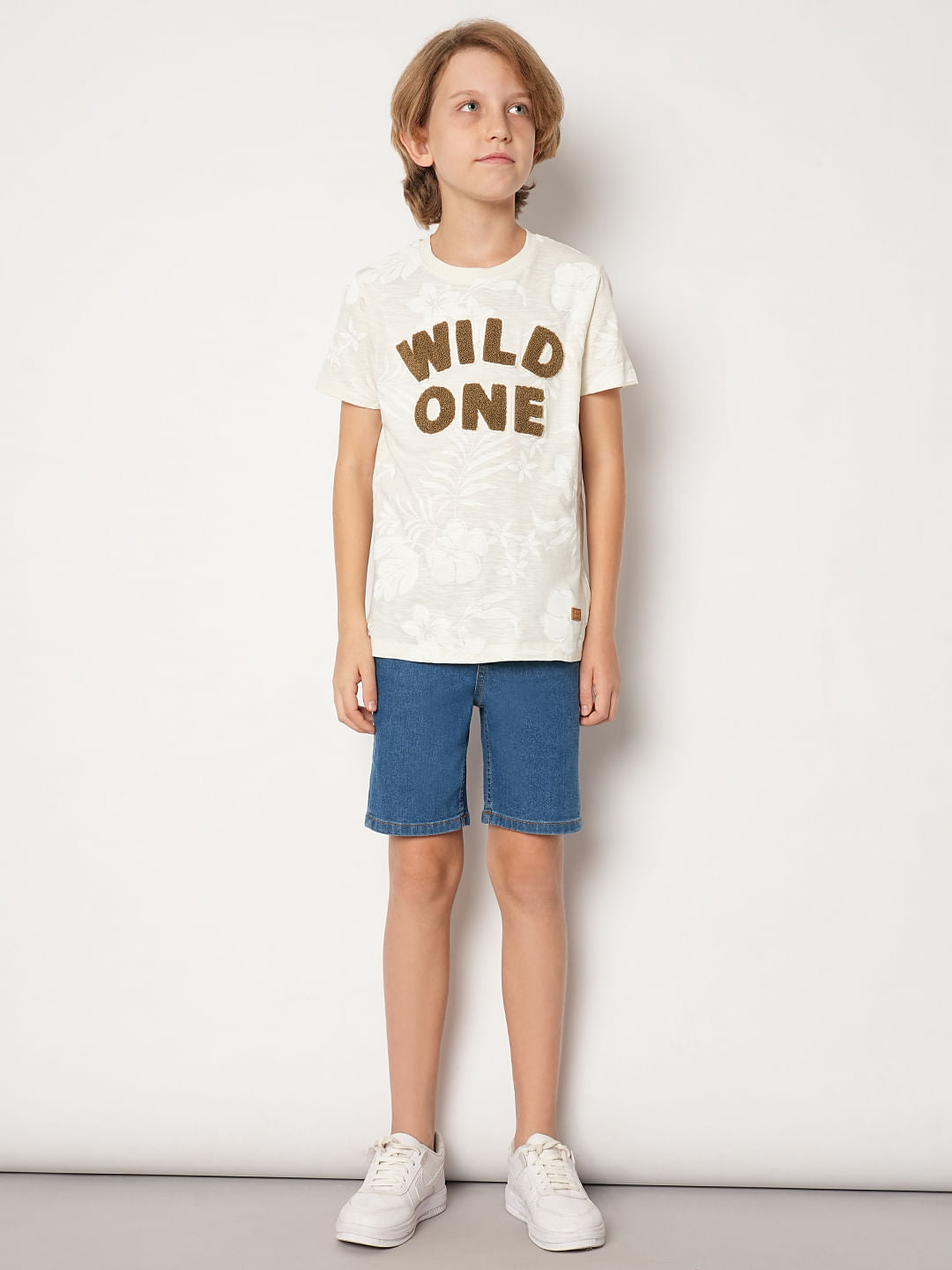 Boys Beige Printed Cotton T-shirt
