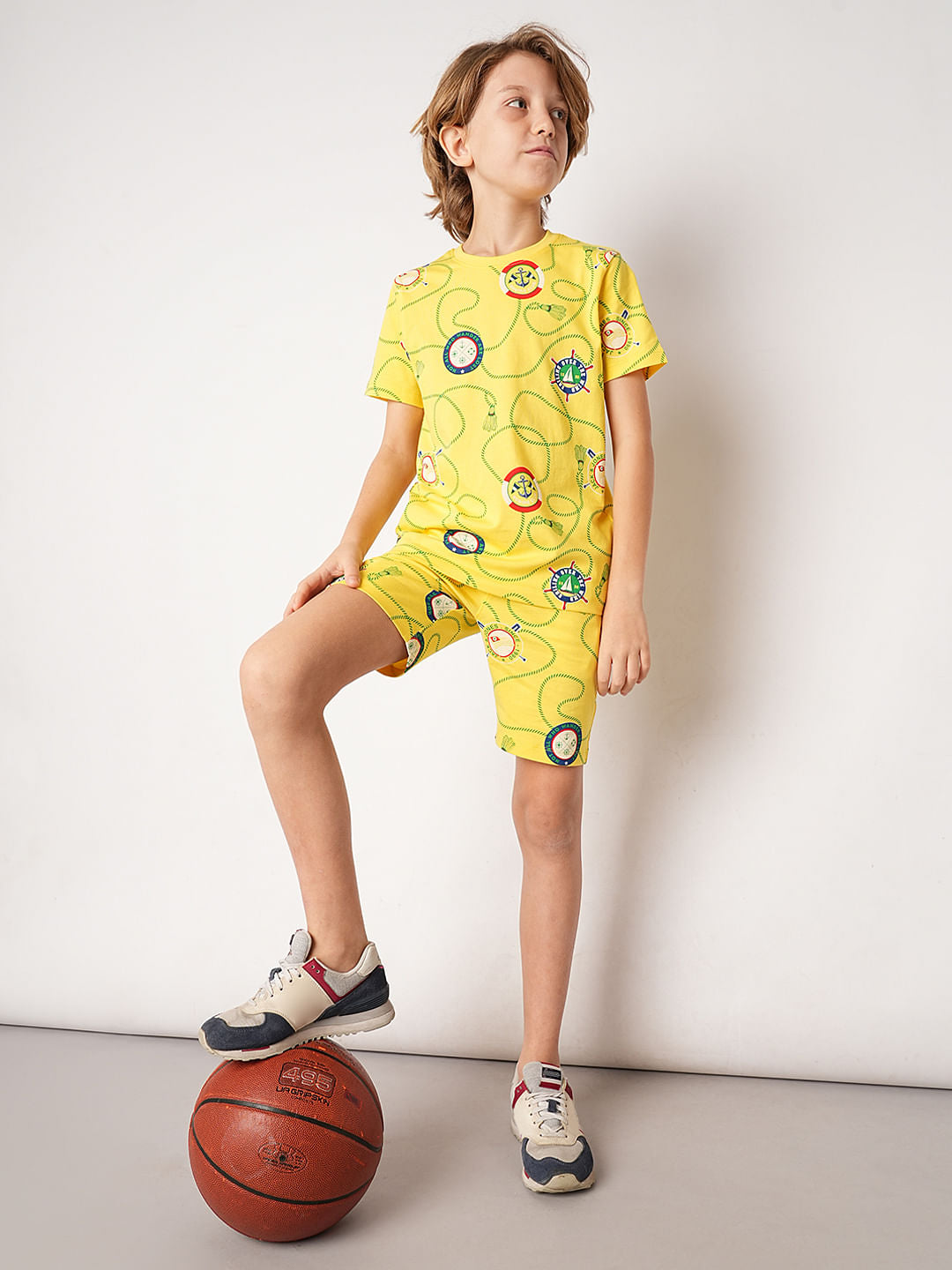 Yellow Badges Print Co-ord Set Shorts