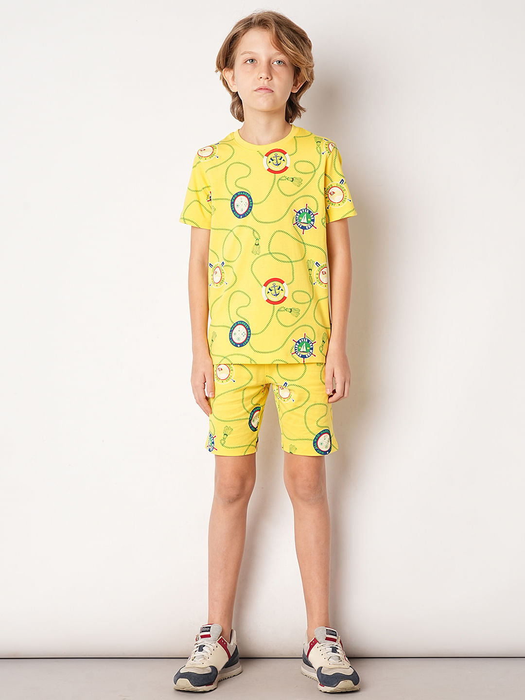 Yellow Badges Print Co-ord Set Shorts