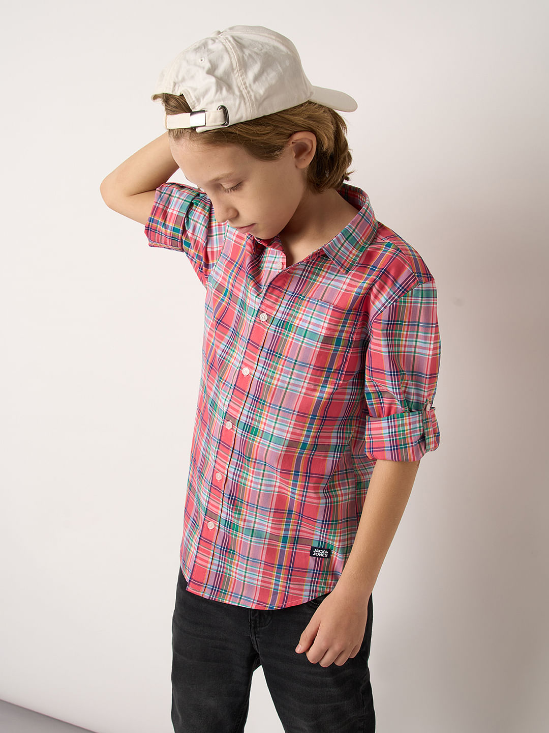 Boys Pink Check Full Sleeves Shirt - 4/5Y
