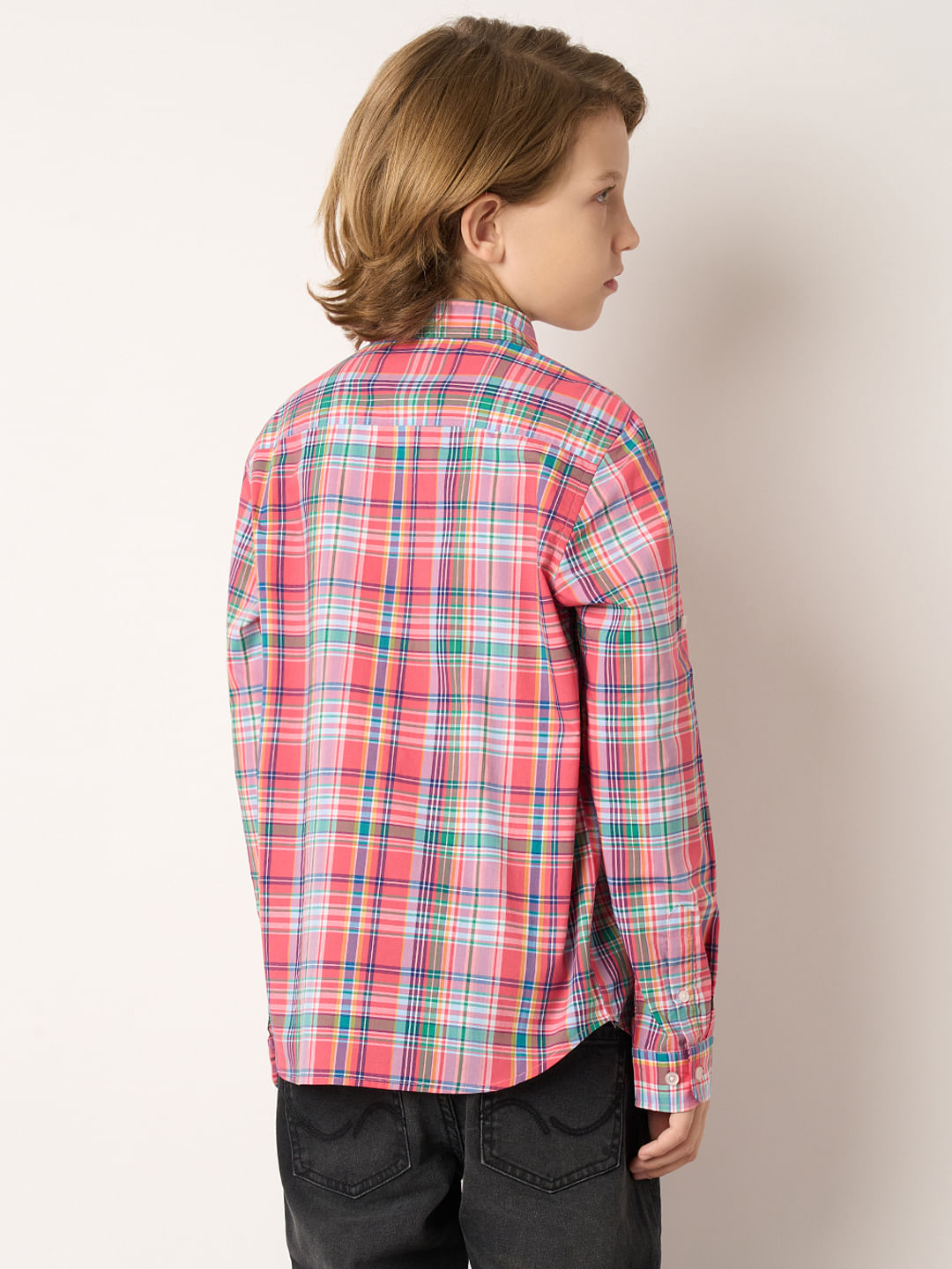Boys Pink Check Full Sleeves Shirt