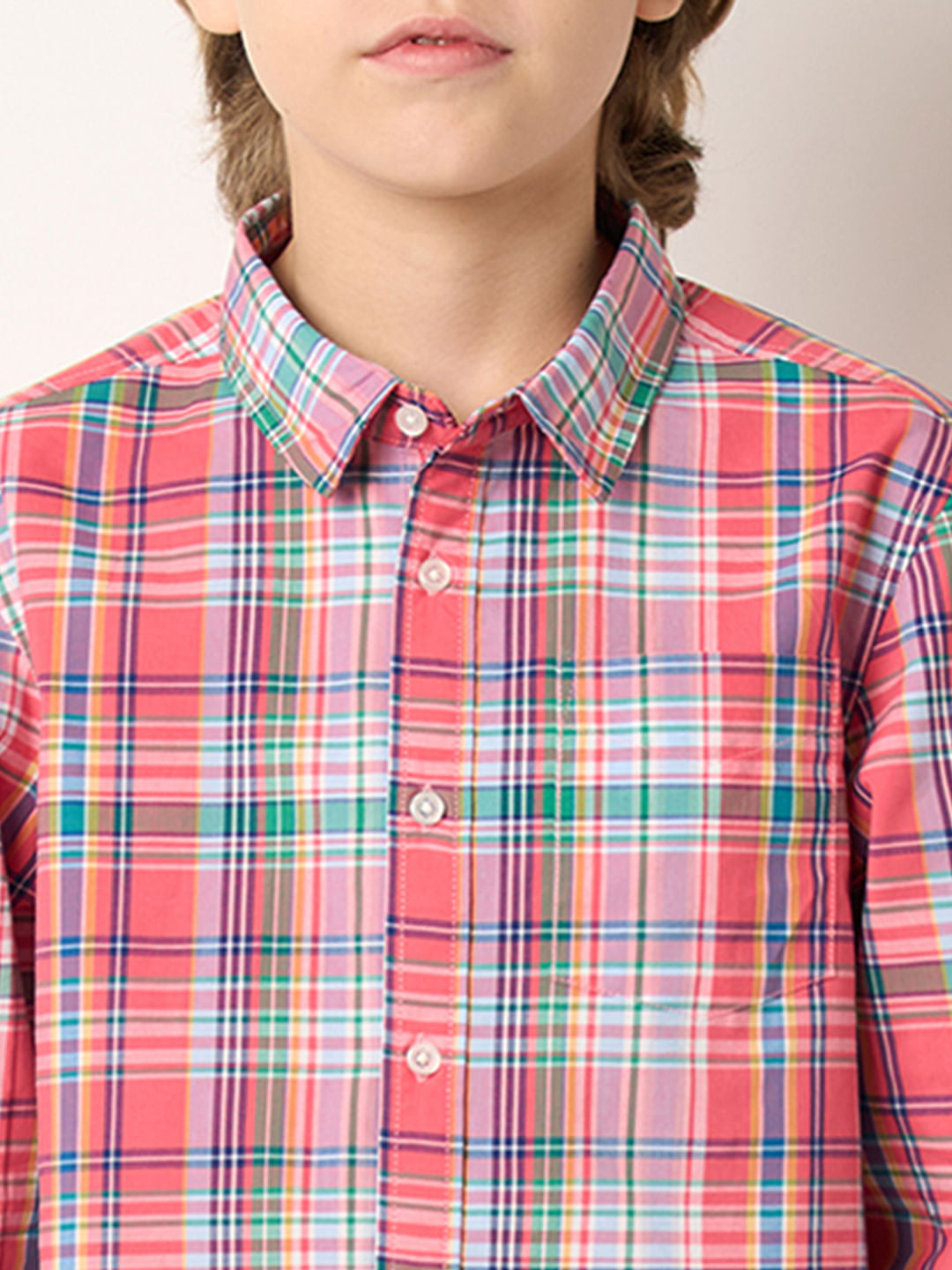 Boys Pink Check Full Sleeves Shirt