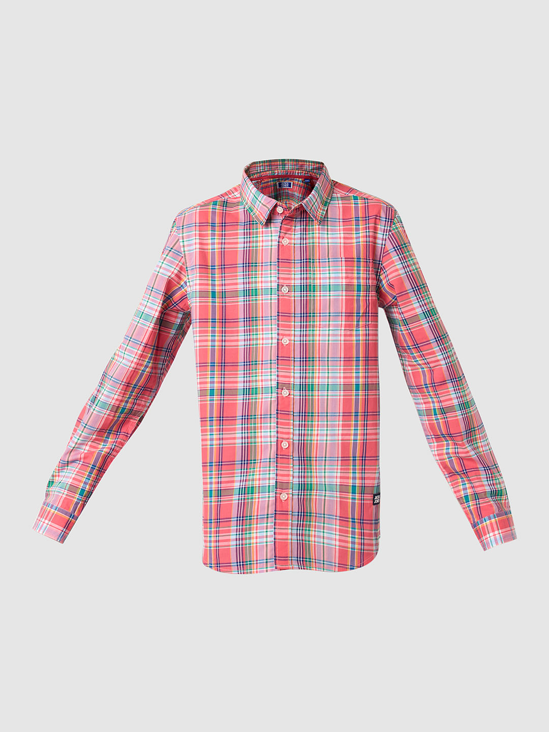 Boys Pink Check Full Sleeves Shirt
