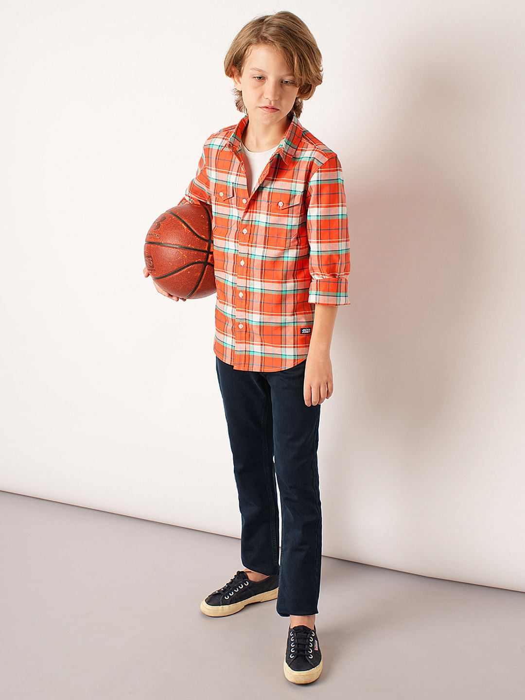 Boys Red Check Full Sleeves Shirt - 4/5Y