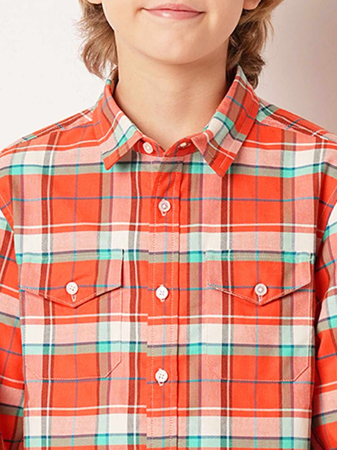 Boys Red Check Full Sleeves Shirt