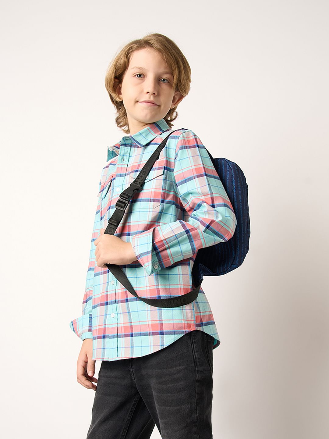 Boys Blue Check Full Sleeves Shirt - 4/5Y