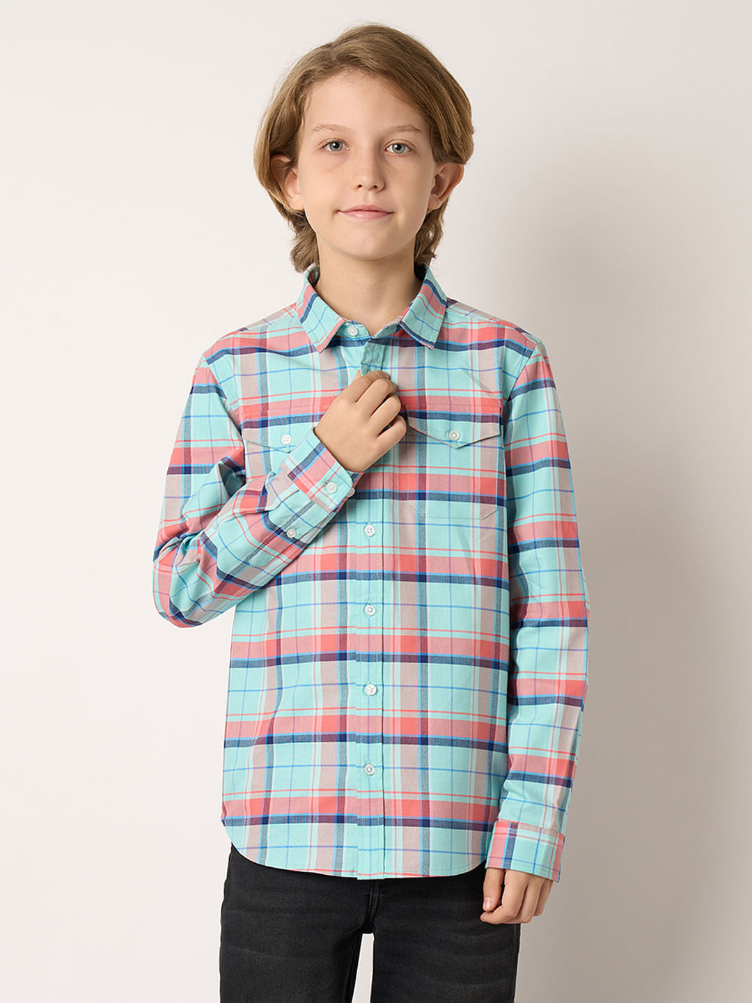 Boys Blue Check Full Sleeves Shirt