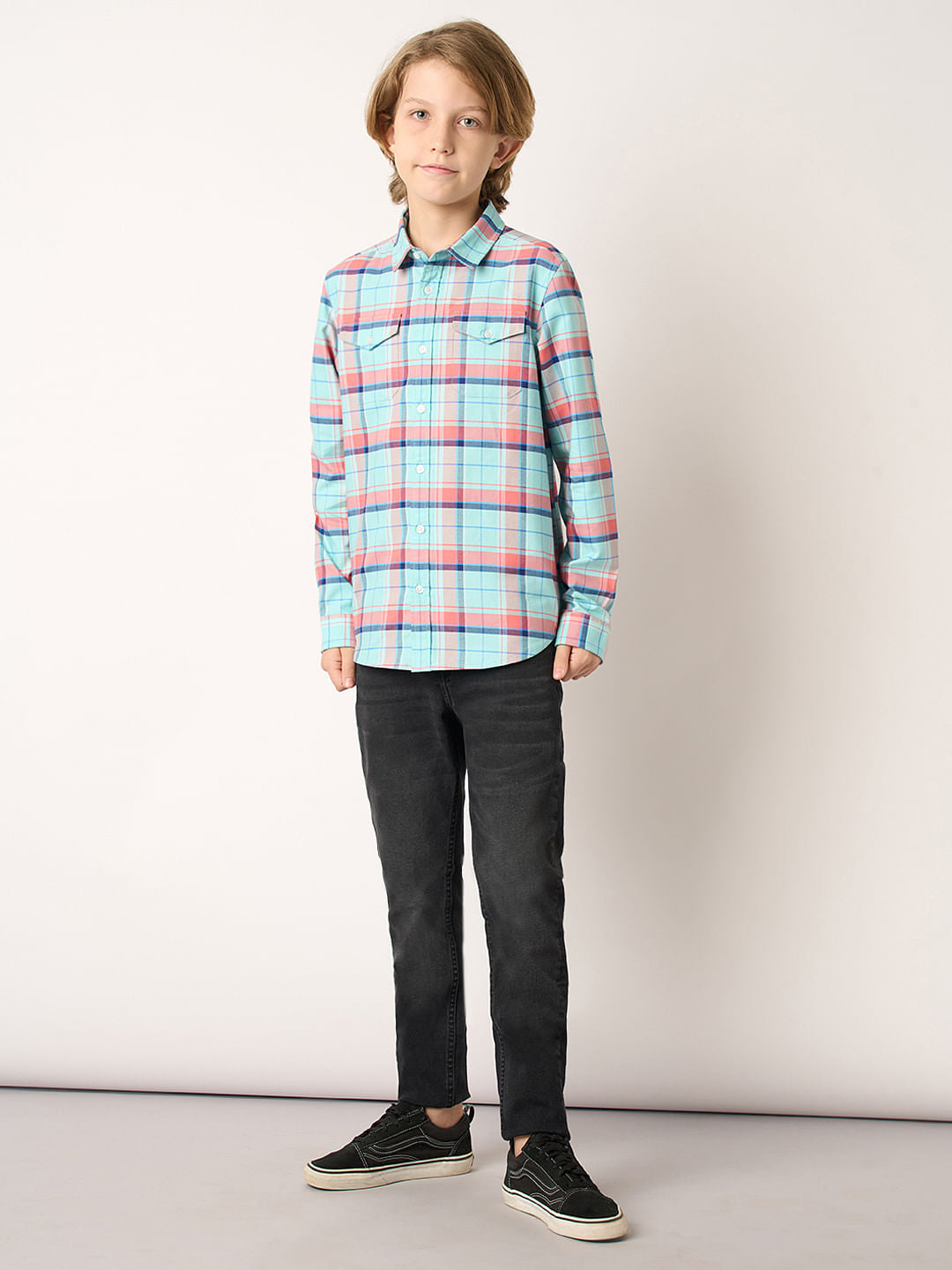 Boys Blue Check Full Sleeves Shirt