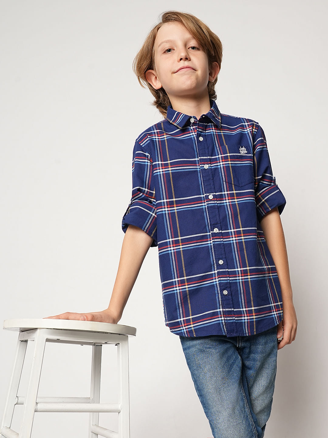 Boys Blue Check Cotton Shirt - 4/5Y