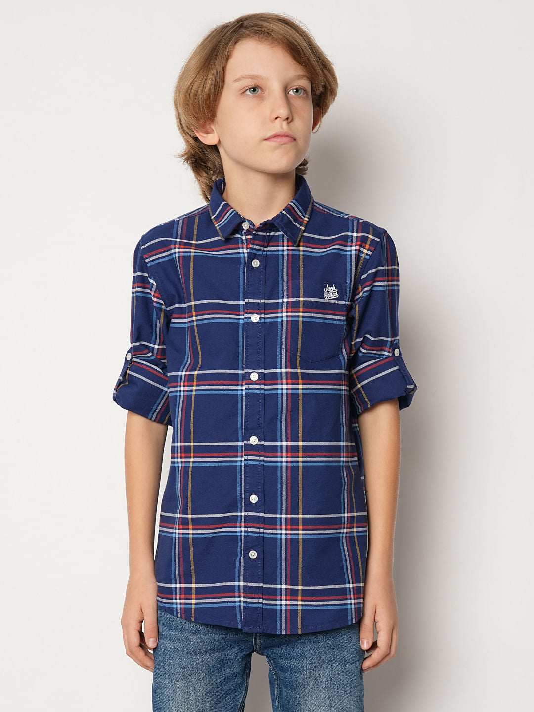 Boys Blue Check Cotton Shirt