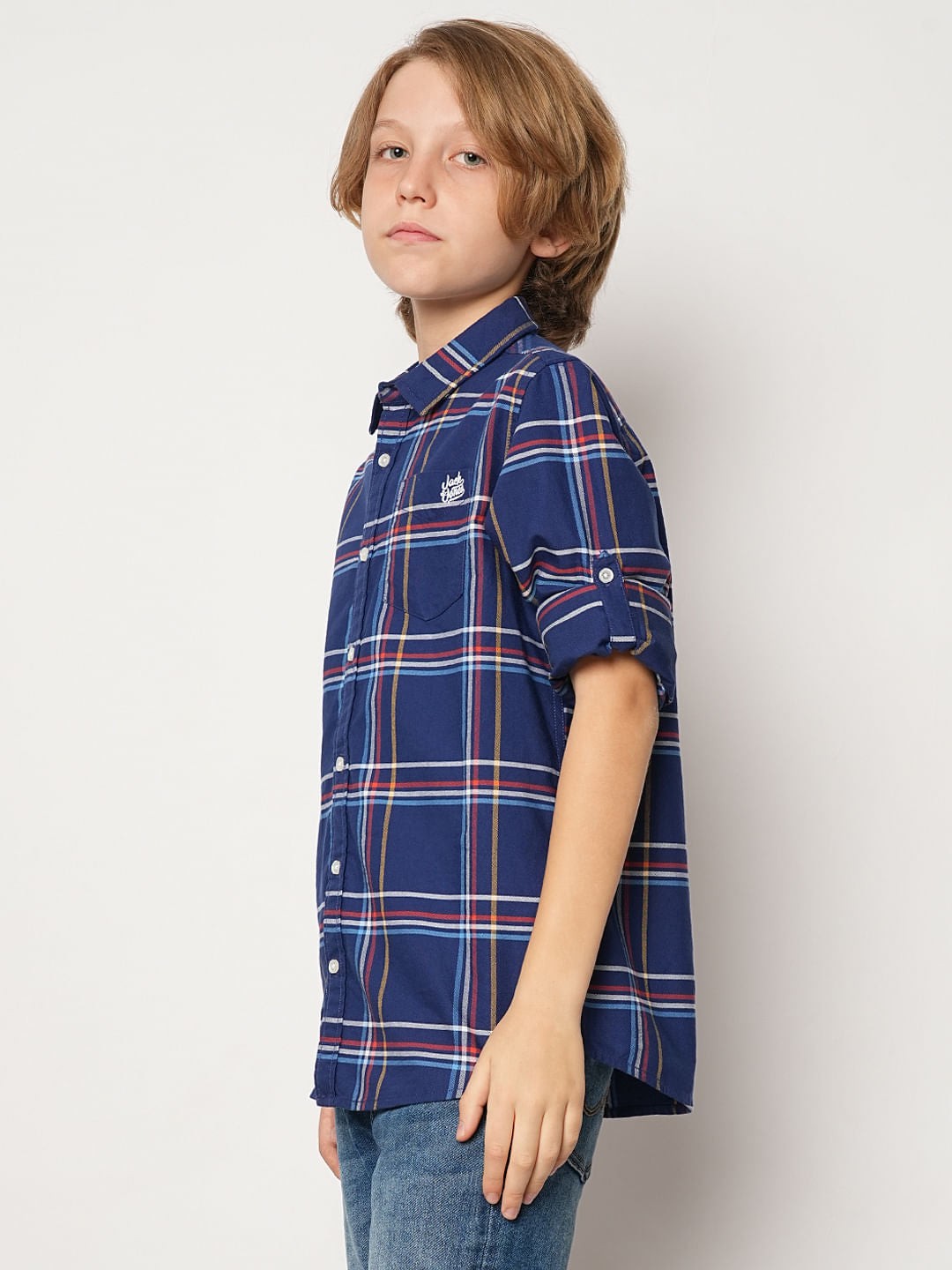 Boys Blue Check Cotton Shirt