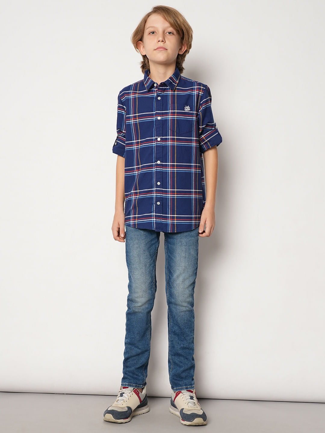 Boys Blue Check Cotton Shirt