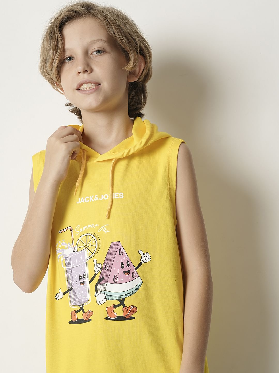 Boys Yellow Graphic Print Hooded T-shirt