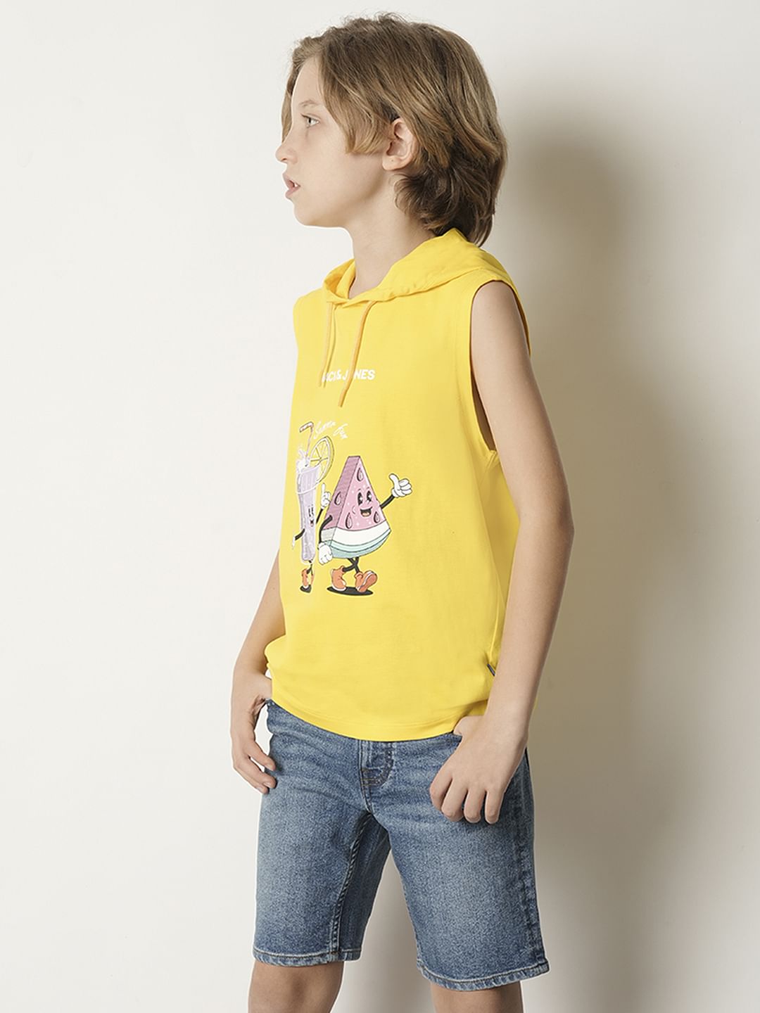 Boys Yellow Graphic Print Hooded T-shirt
