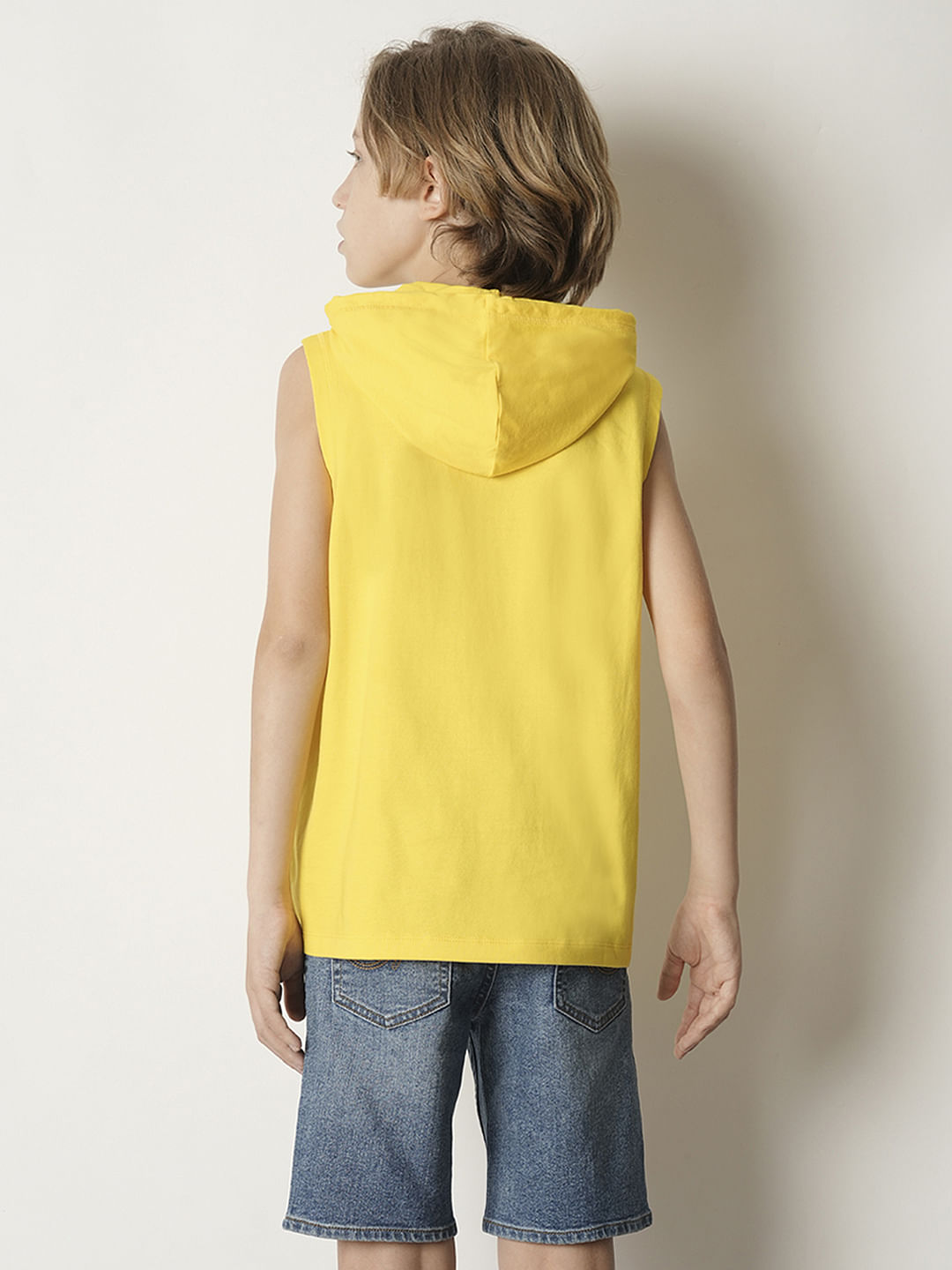 Boys Yellow Graphic Print Hooded T-shirt