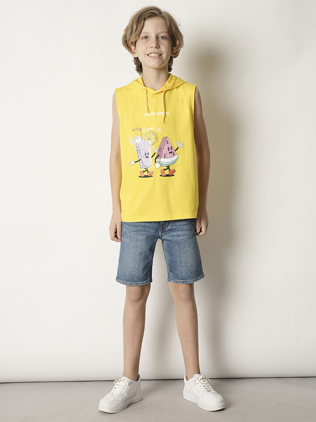 Boys Yellow Graphic Print Hooded T-shirt
