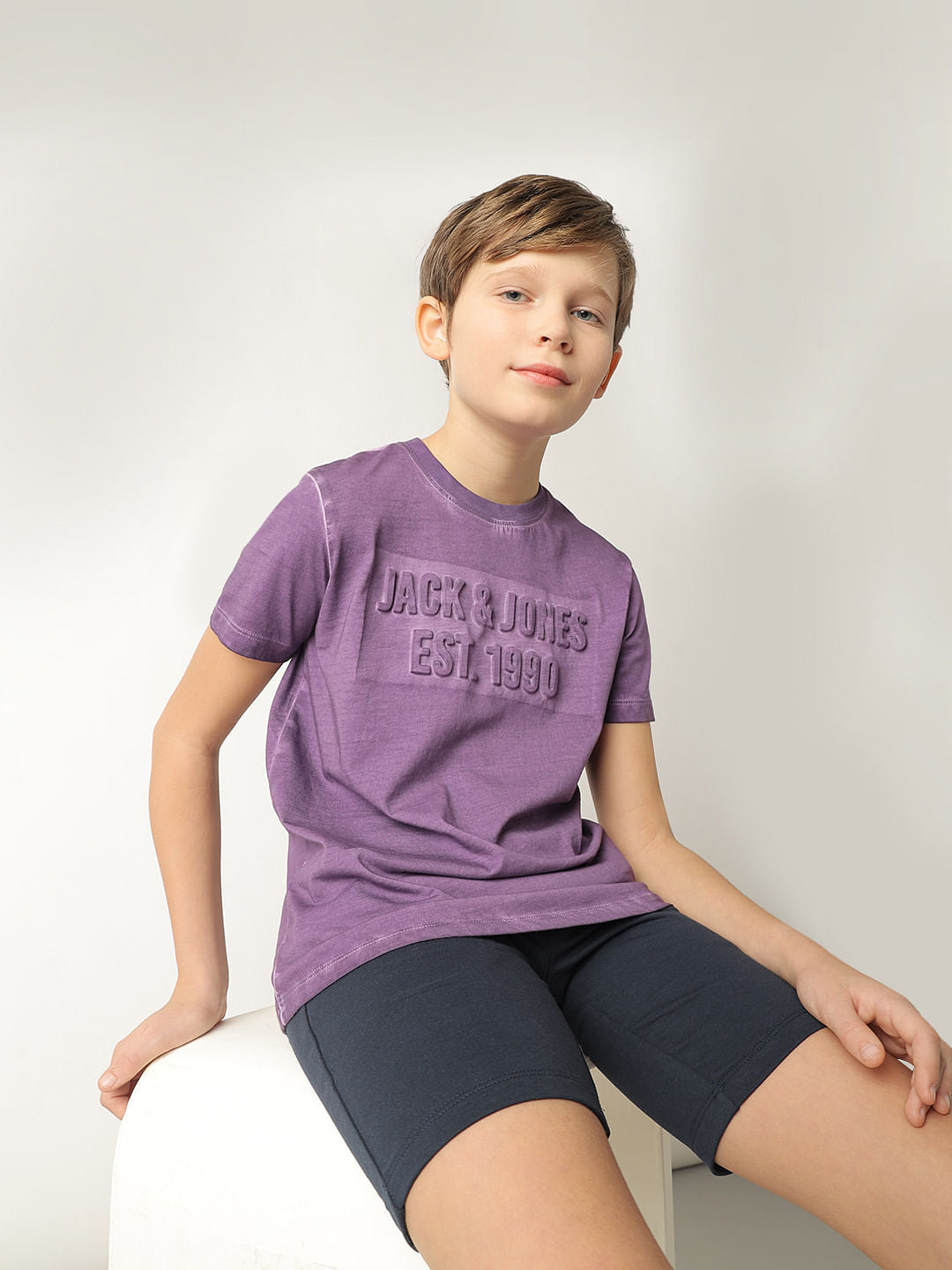Boys Purple Logo Print T-shirt - 4/5Y