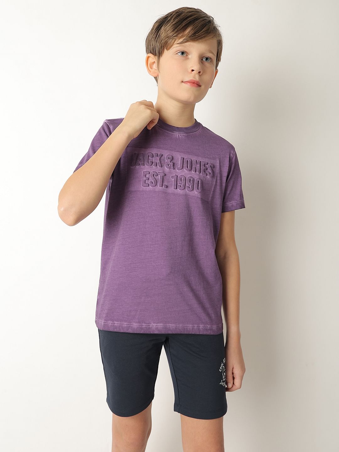 Boys Purple Logo Print T-shirt