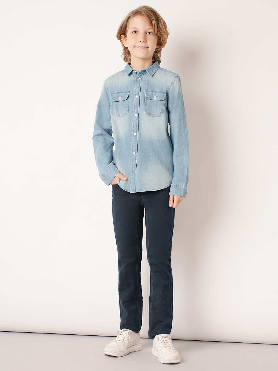 Boys Blue Washed Denim Shirt