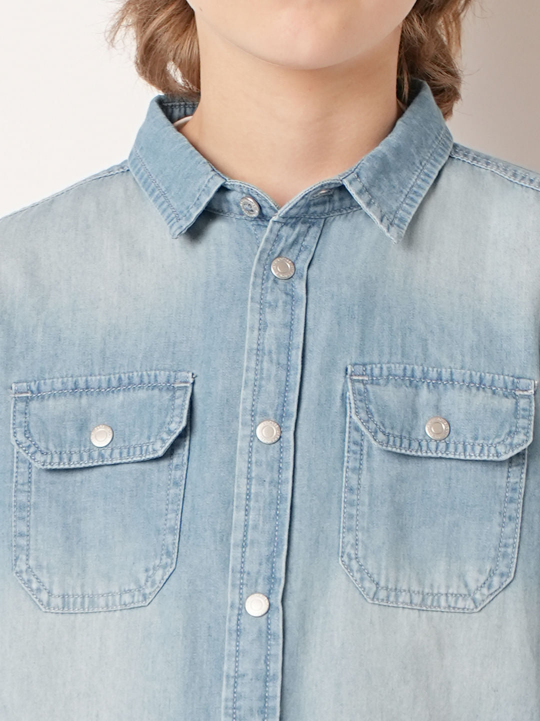 Boys Blue Washed Denim Shirt