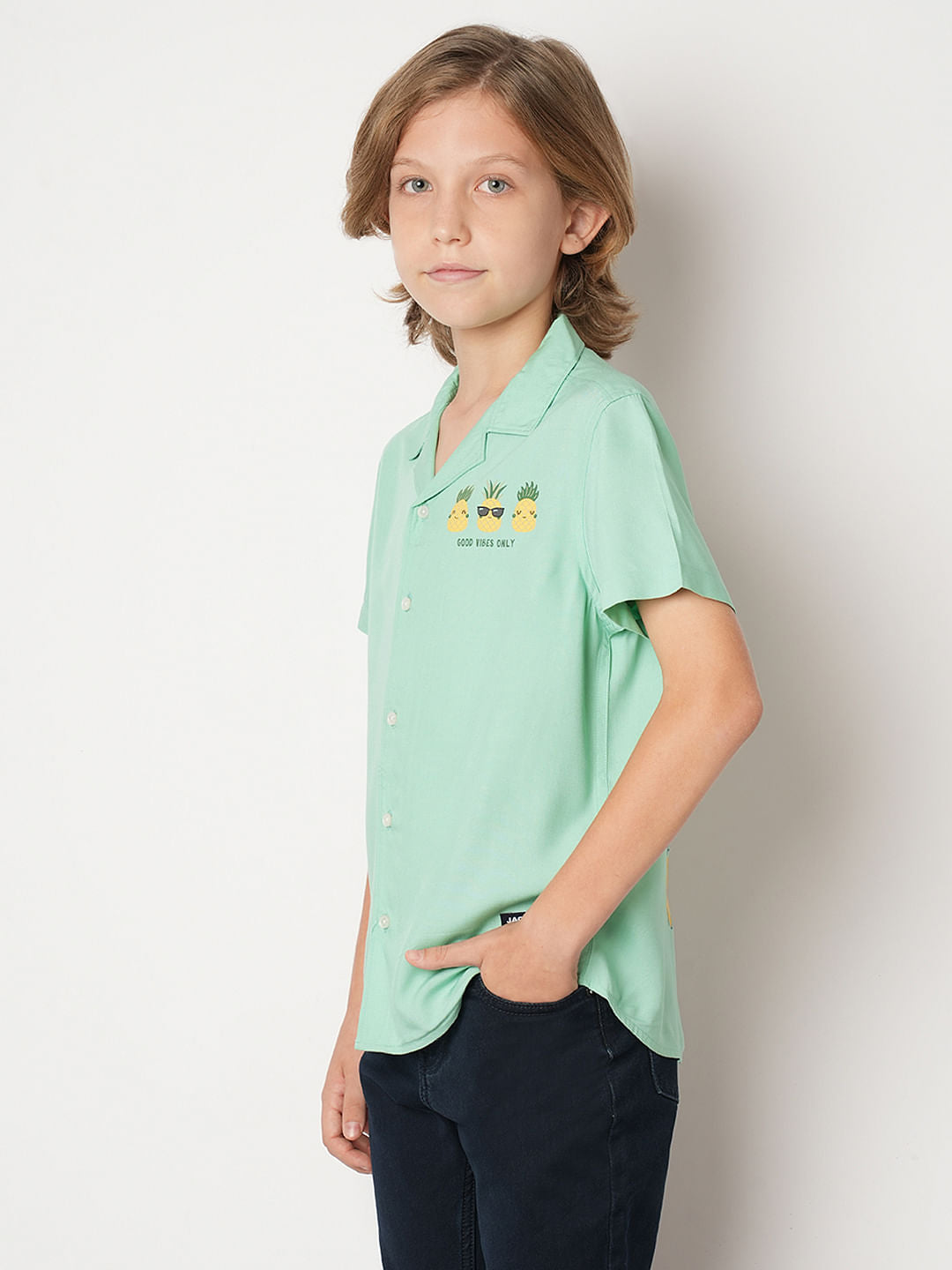 Boys Green Short Sleeves Shirt