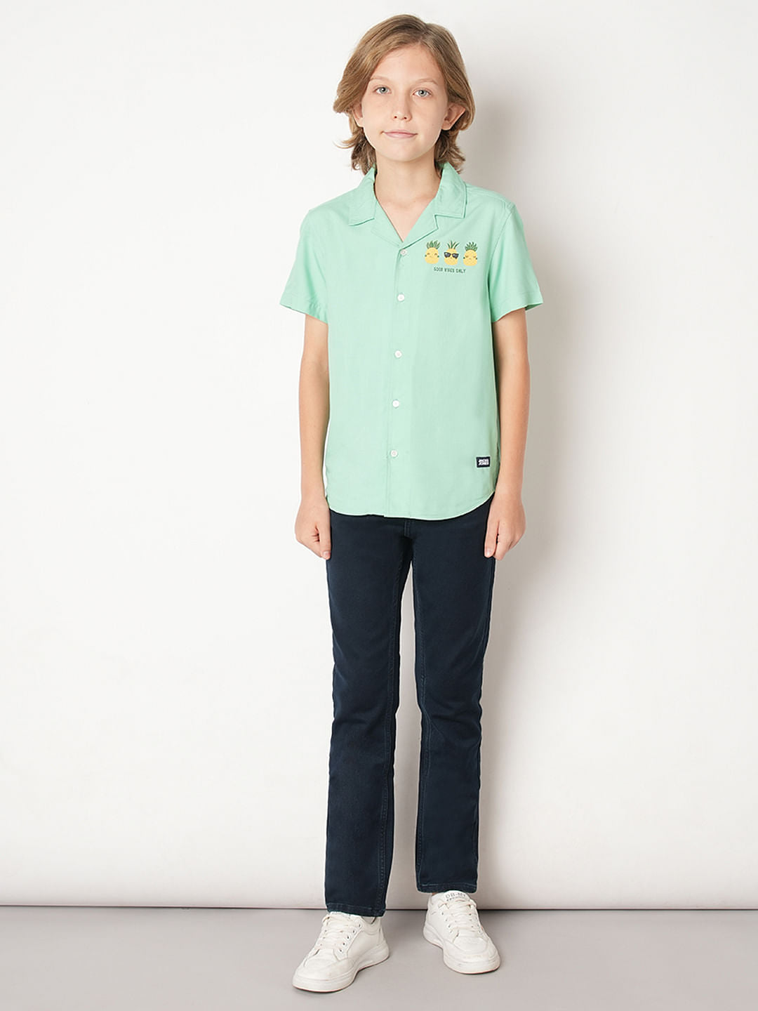 Boys Green Short Sleeves Shirt
