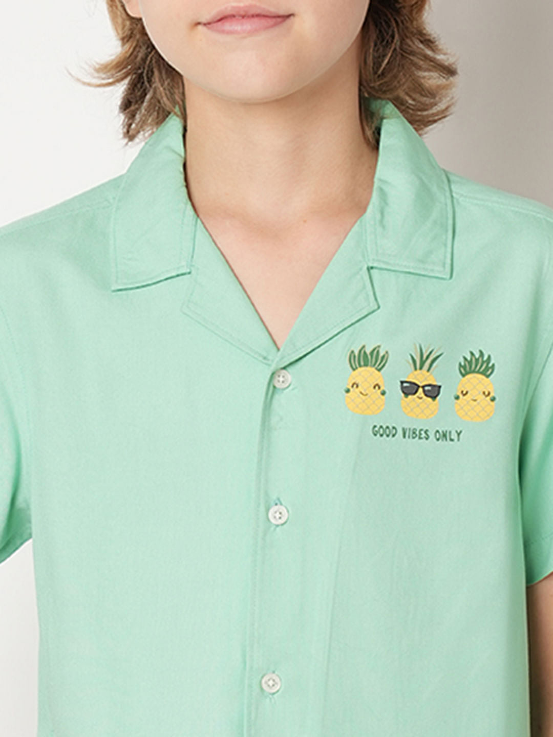 Boys Green Short Sleeves Shirt