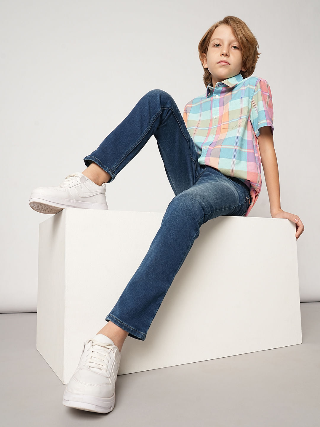 Boys Yellow & Blue Check Cotton Shirt - 4/5Y