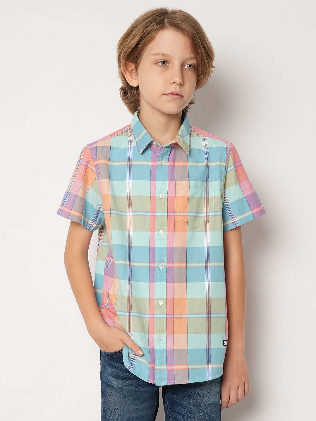Boys Yellow & Blue Check Cotton Shirt