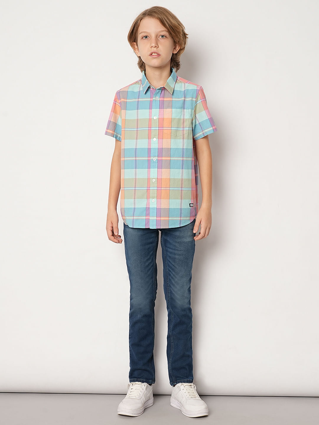 Boys Yellow & Blue Check Cotton Shirt
