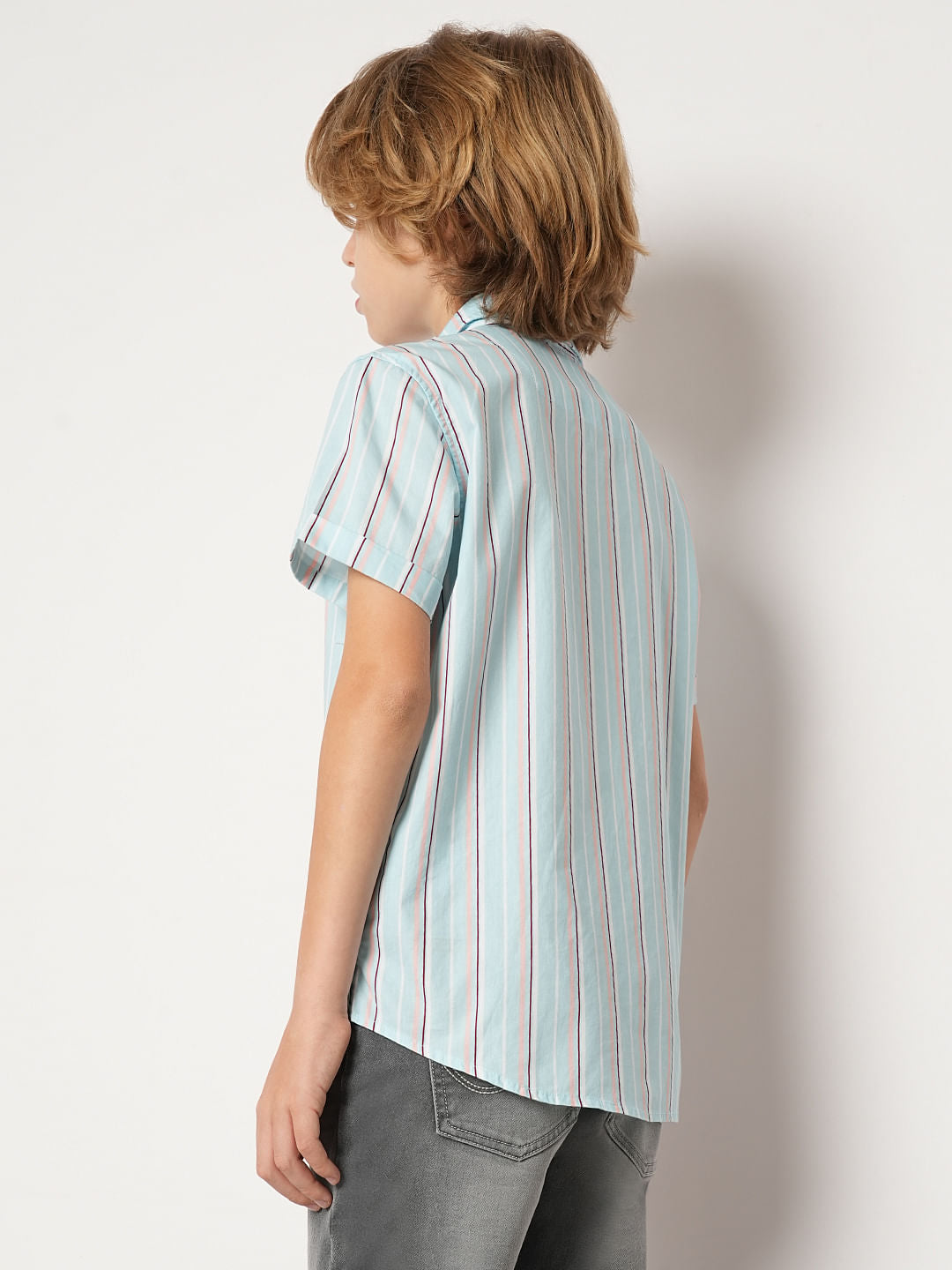 Boys Blue Striped Short Sleeves Shirt