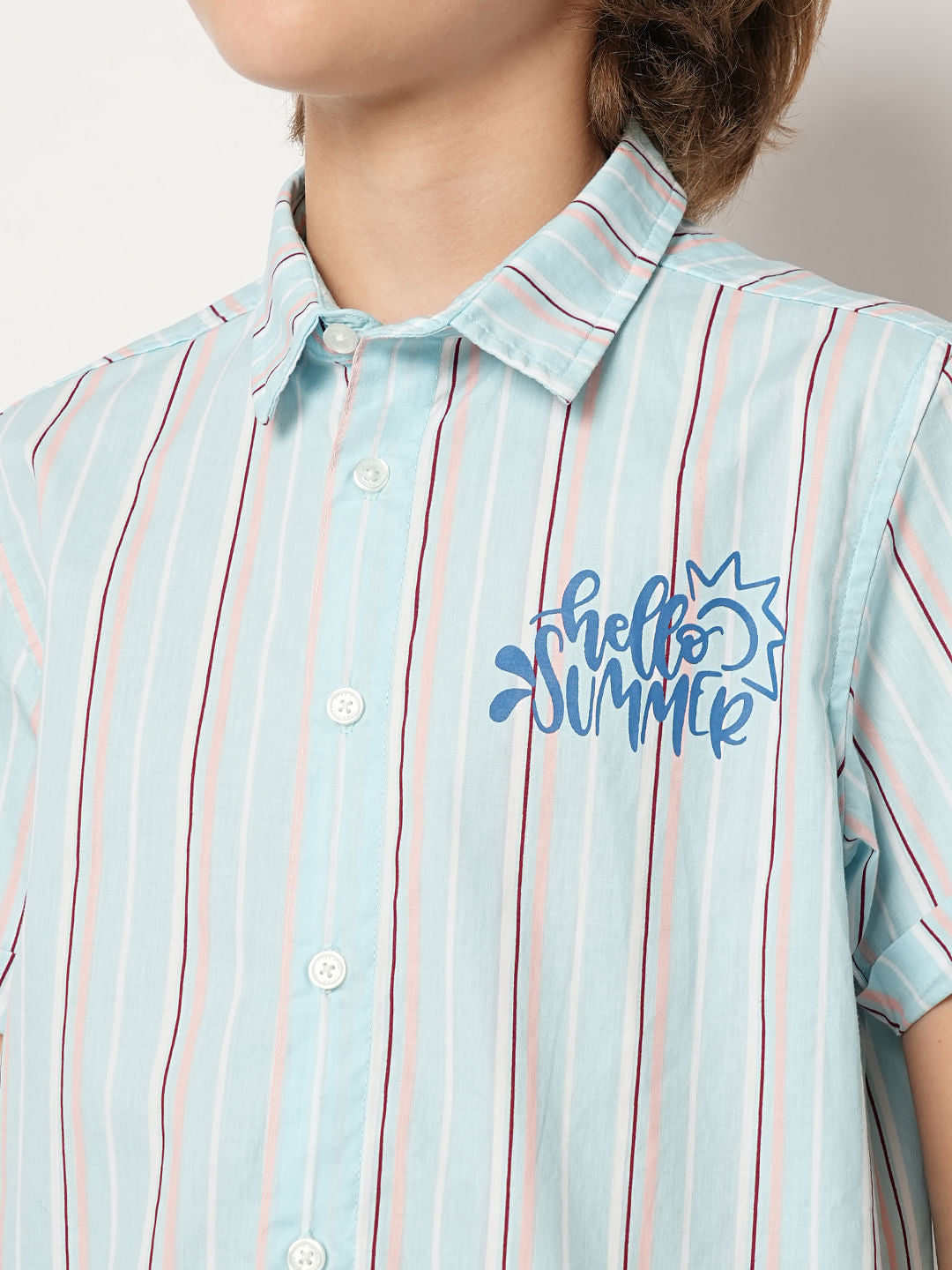 Boys Blue Striped Short Sleeves Shirt