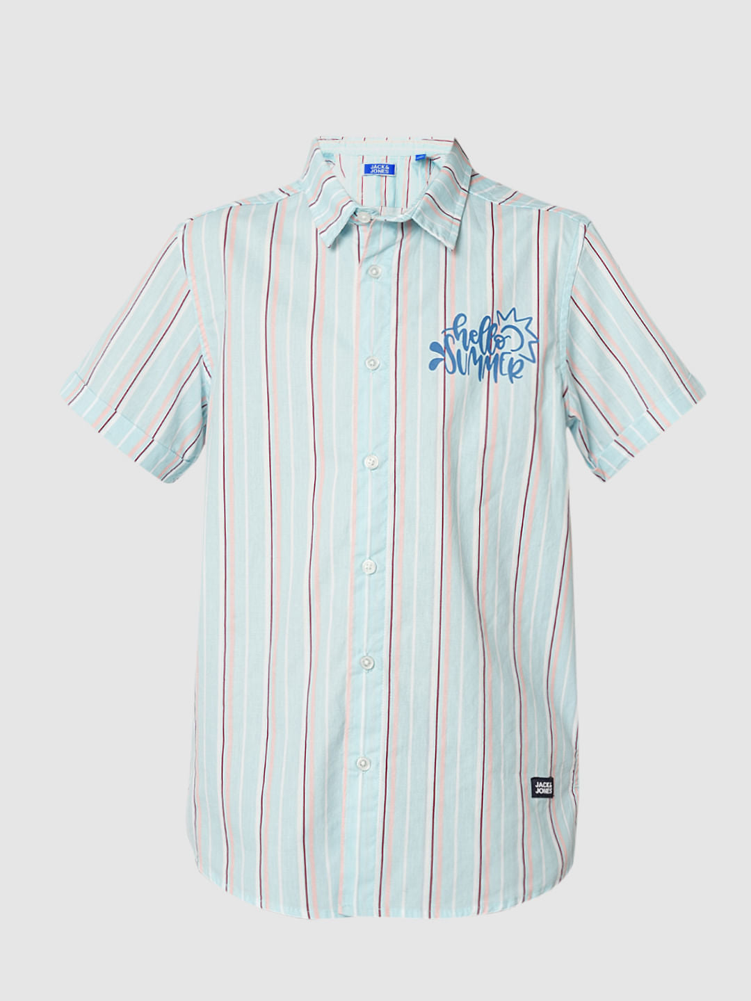 Boys Blue Striped Short Sleeves Shirt