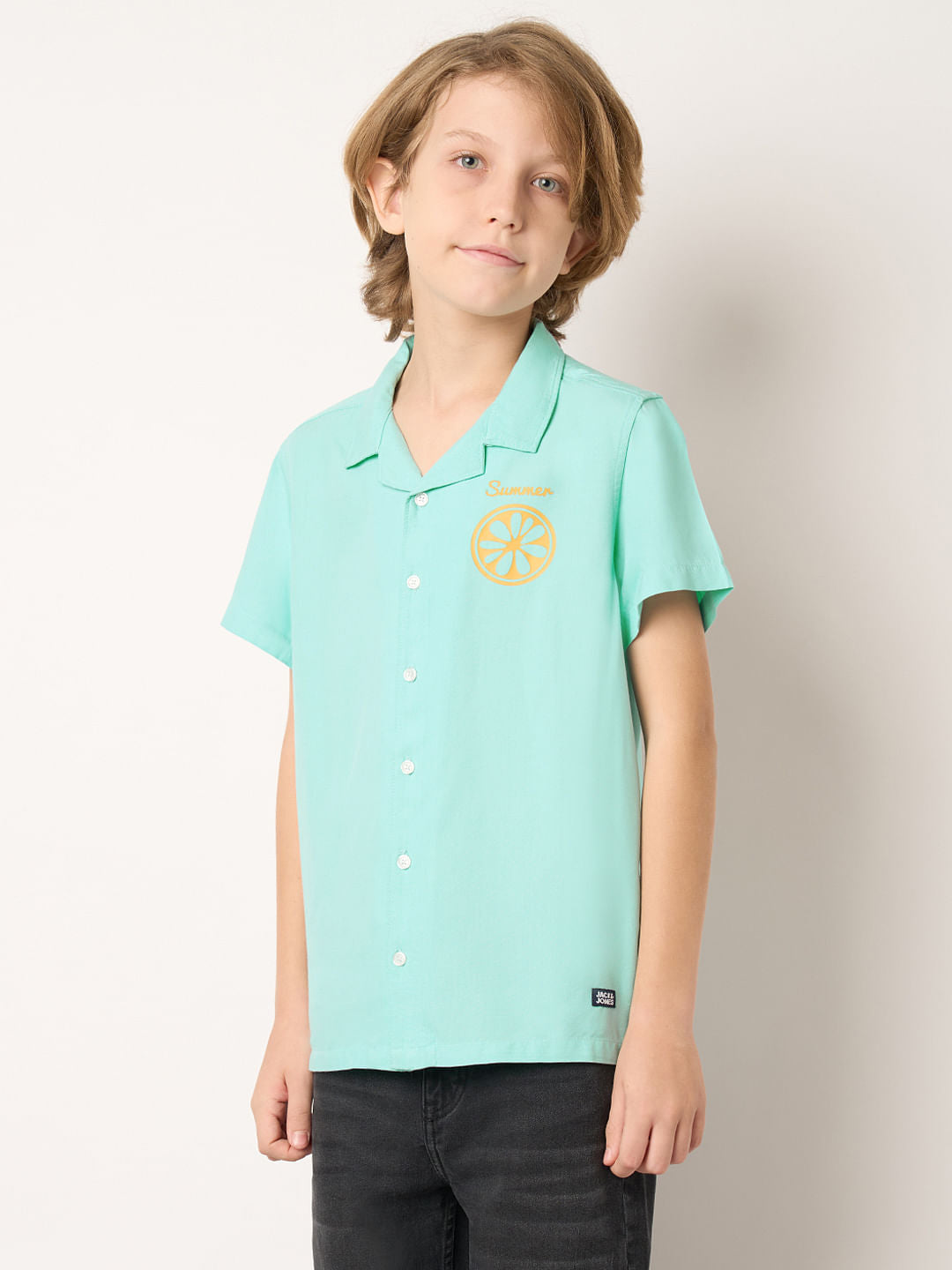 Boys Blue Travel Stamp Short Sleeves Shirt