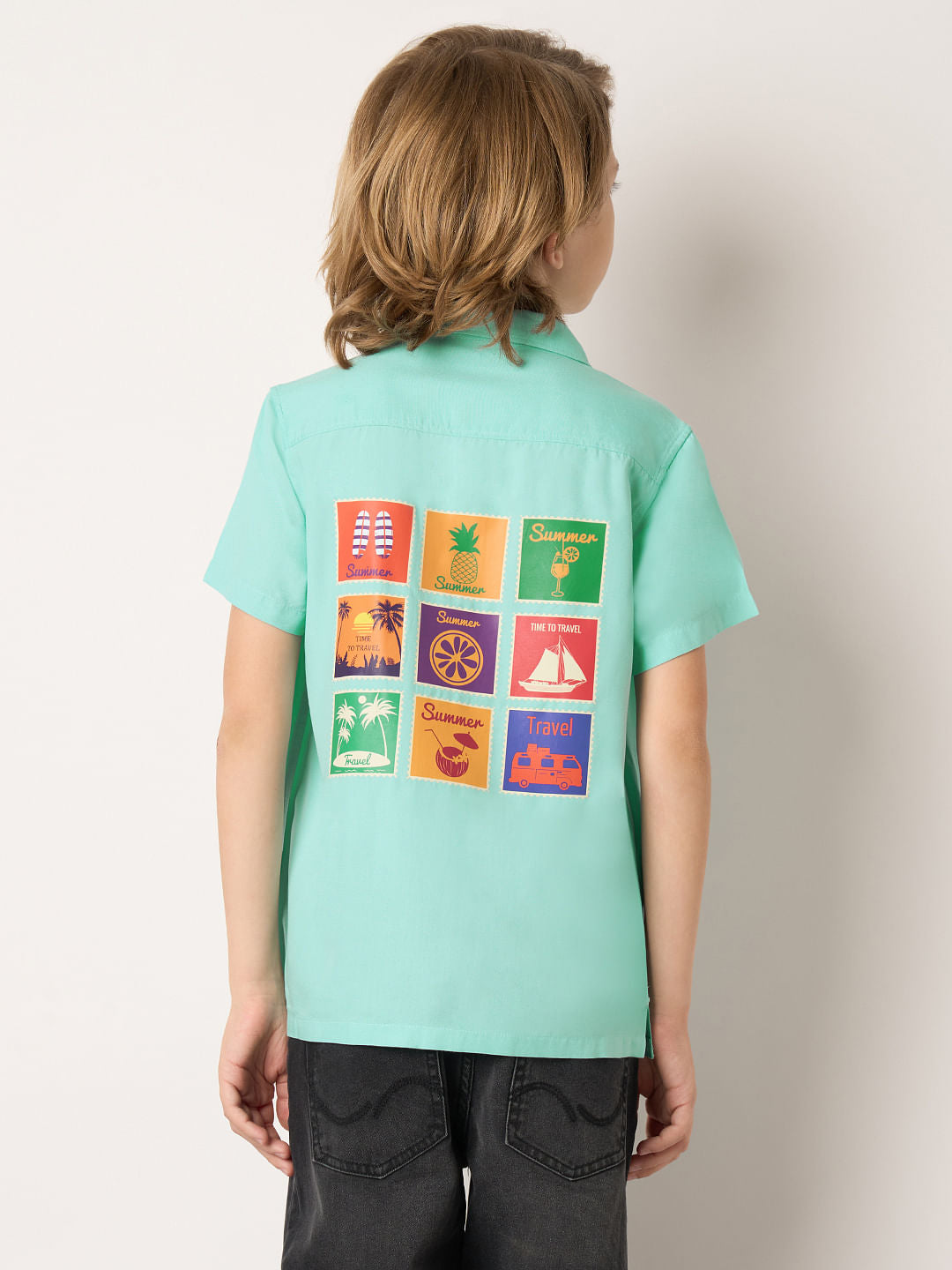 Boys Blue Travel Stamp Short Sleeves Shirt