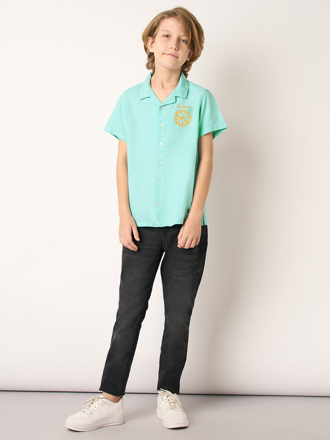 Boys Blue Travel Stamp Short Sleeves Shirt