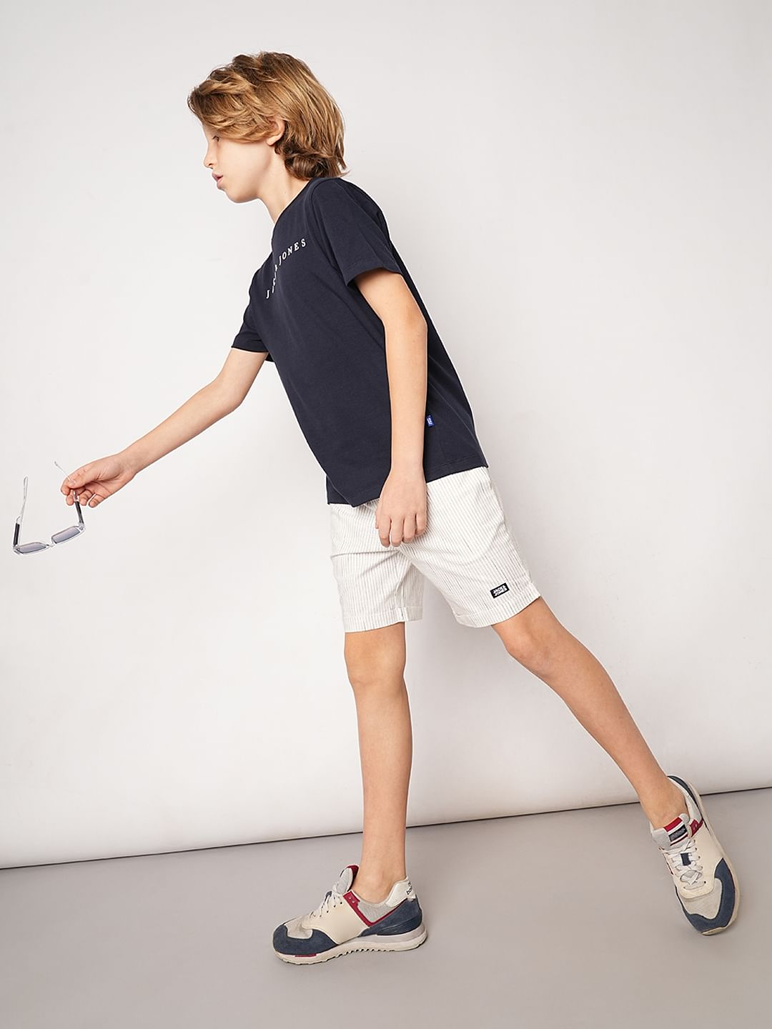 White Striped Cotton Shorts - 4/5Y