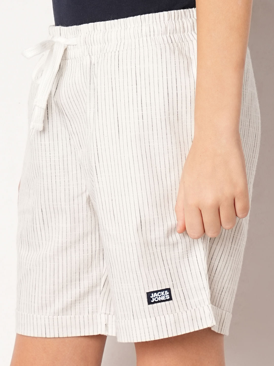 White Striped Cotton Shorts
