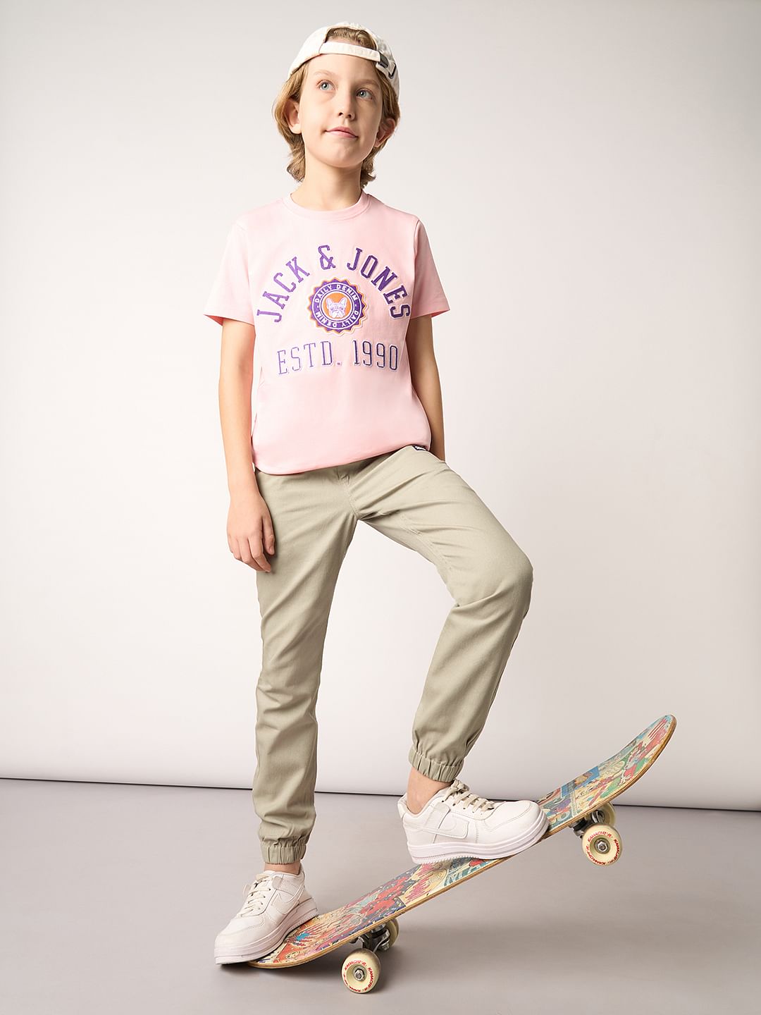 Boys Khaki Mid Rise Jogger Pants