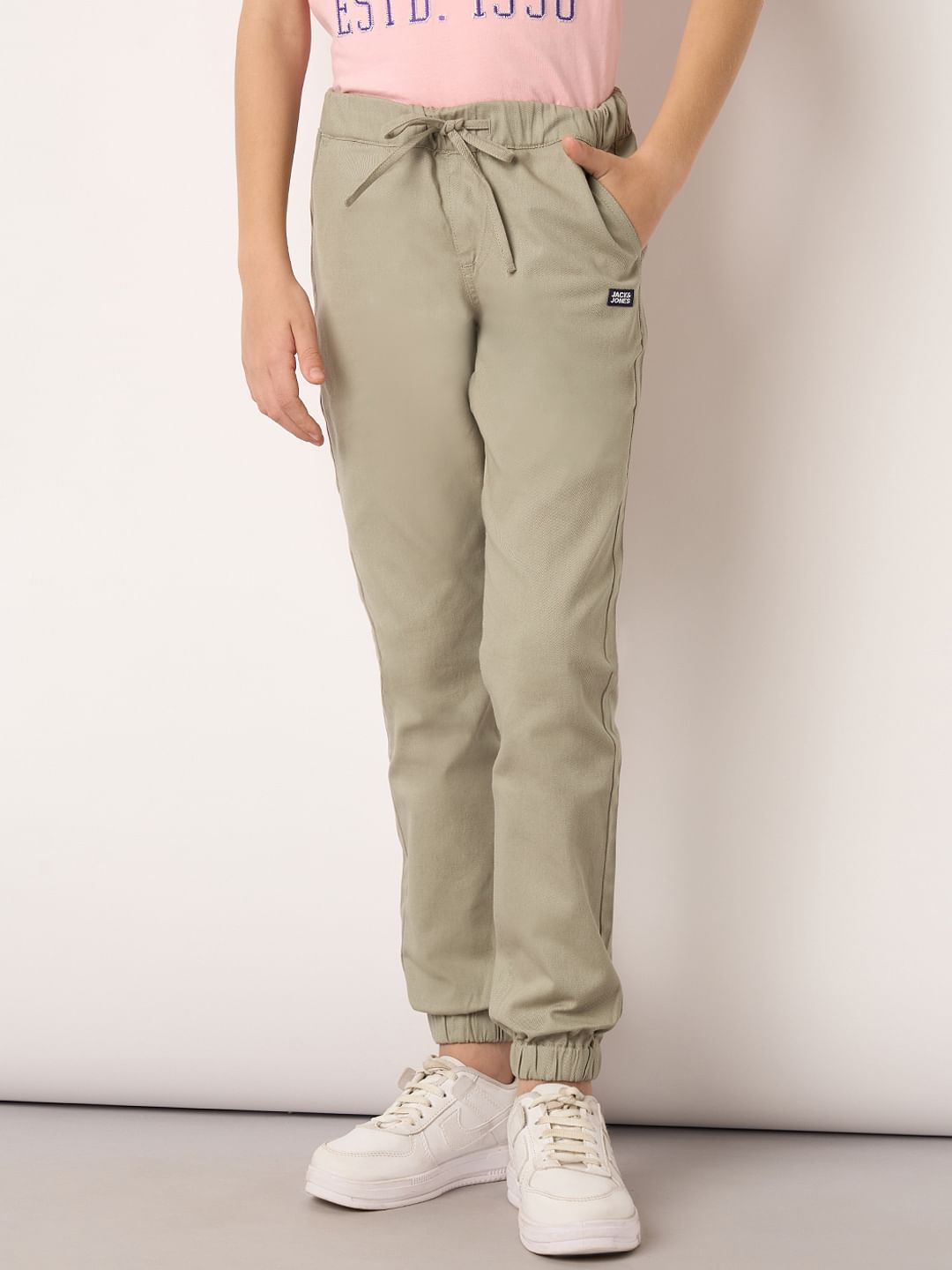 Boys Khaki Mid Rise Jogger Pants