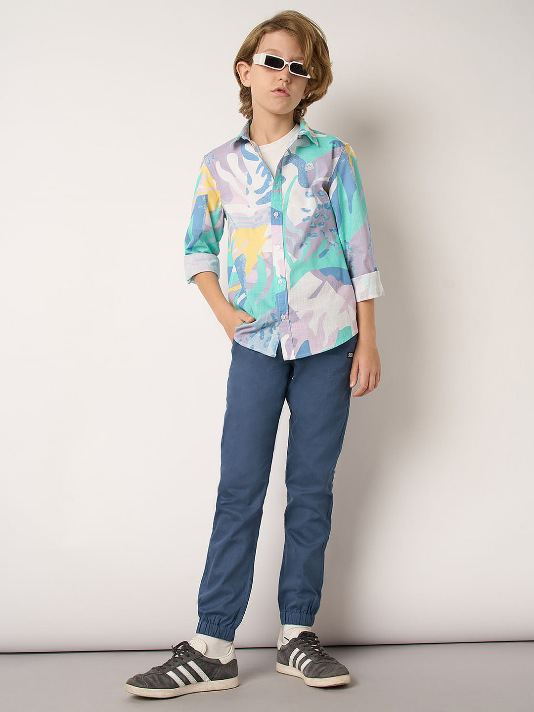 Boys Blue Mid Rise Jogger Pants